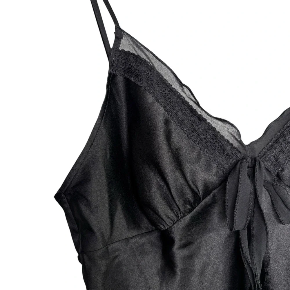 Victoria's Secret Womens Chemise Nightgown Small Black Satin Babydoll Lingerie